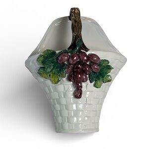 Vintage Valli Ceramiche Italian Purple Grape Basketweave Wall Pocket Vase